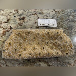 Vintage Carlo Fellini Yellow Beaded Evening Clutch NWT